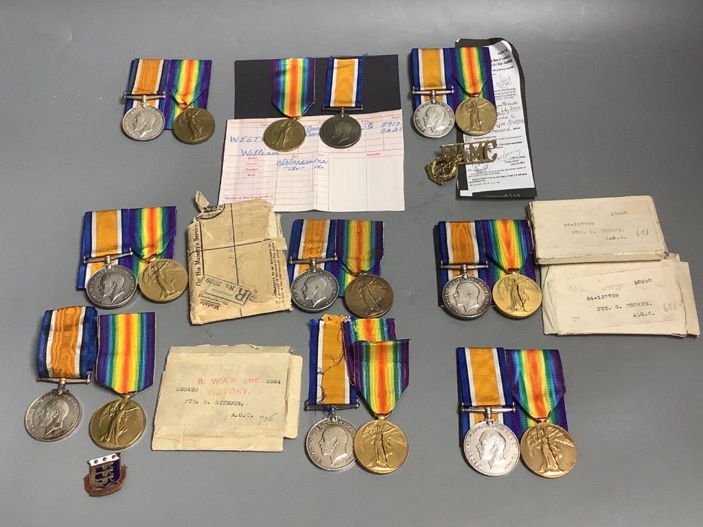 Nine WW1 BWM & Victory medal pairs